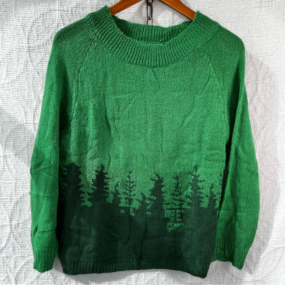 Misslook Sweater Womens M Cotton Blend Lightweight Knit Forest Green Stretch Top